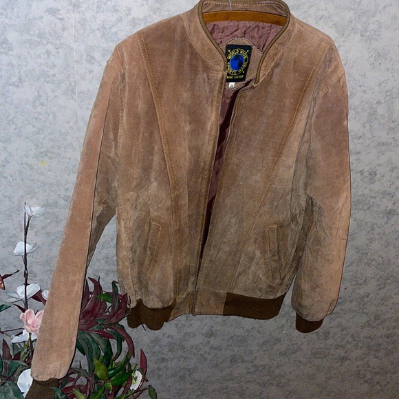 Vintage 70’s WWS Tan Suede Leather Bomber Jacket Pig Split Leather - Picture 4 of 16